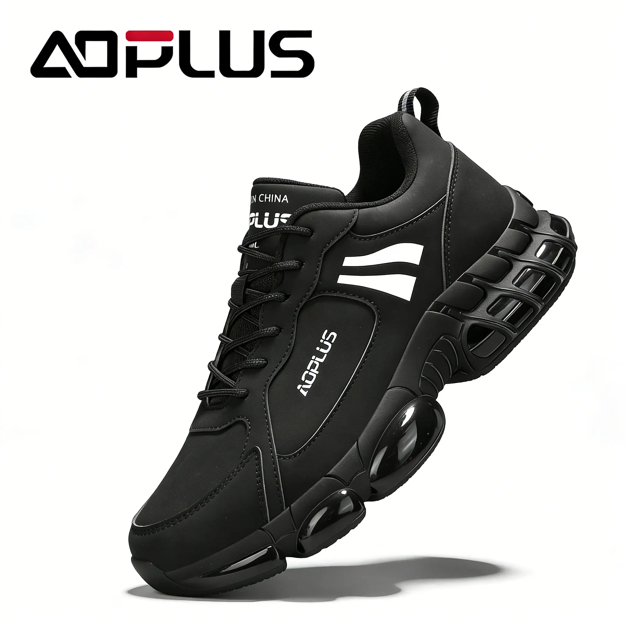 AOPLUS Men's All-Black Sneakers, Lightweight Athletic Footwear with Breathable Fabric, Air Cushion Sole for Walking & Training, Walking Shoes, Sports Shoes, Casual Wear, Fabric Upper, All-Black Versatile Design, Laces, Black Shoes