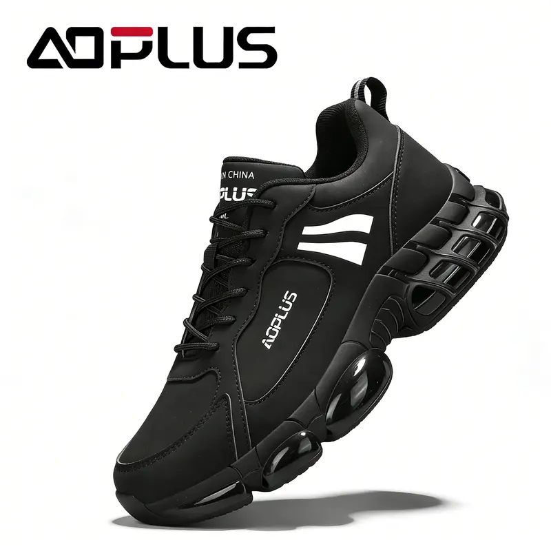 AOPLU Sunisex Black-On-Black Casual Trainers -Minimalist style General Shoes with Breathable Fabric Upper, Air Cushion Sole, Laces, All-Day Comfort for Walking, Everyday wear, Commuting, Travel with ease,Versatile Walking Shoes