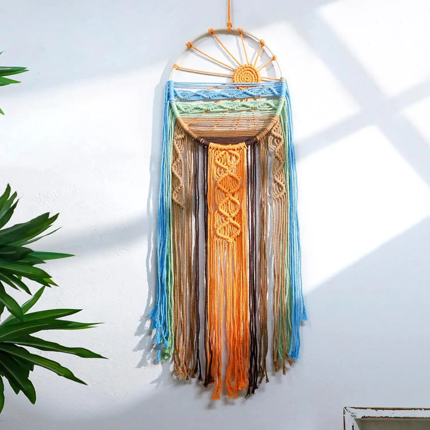 Artilady Sunset Dream Catcher Wall Decor | Large Handwoven Macrame Wall Hanging | Boho Tapestry for Bedroom, Nursery, Living Room