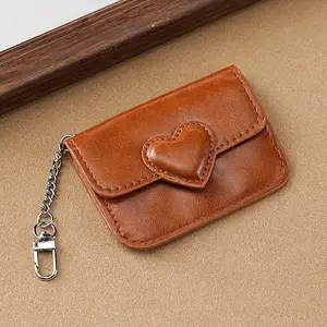 Retro Paint Wallet with Keychain, Mini Anti-Magnetic Multi-Slot Design, Hand Washable Card Holder for Men & Women