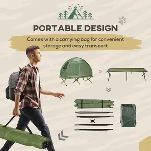 Outsunny Single Person Tent Cot,Folding Camping Bed with Carry Bag