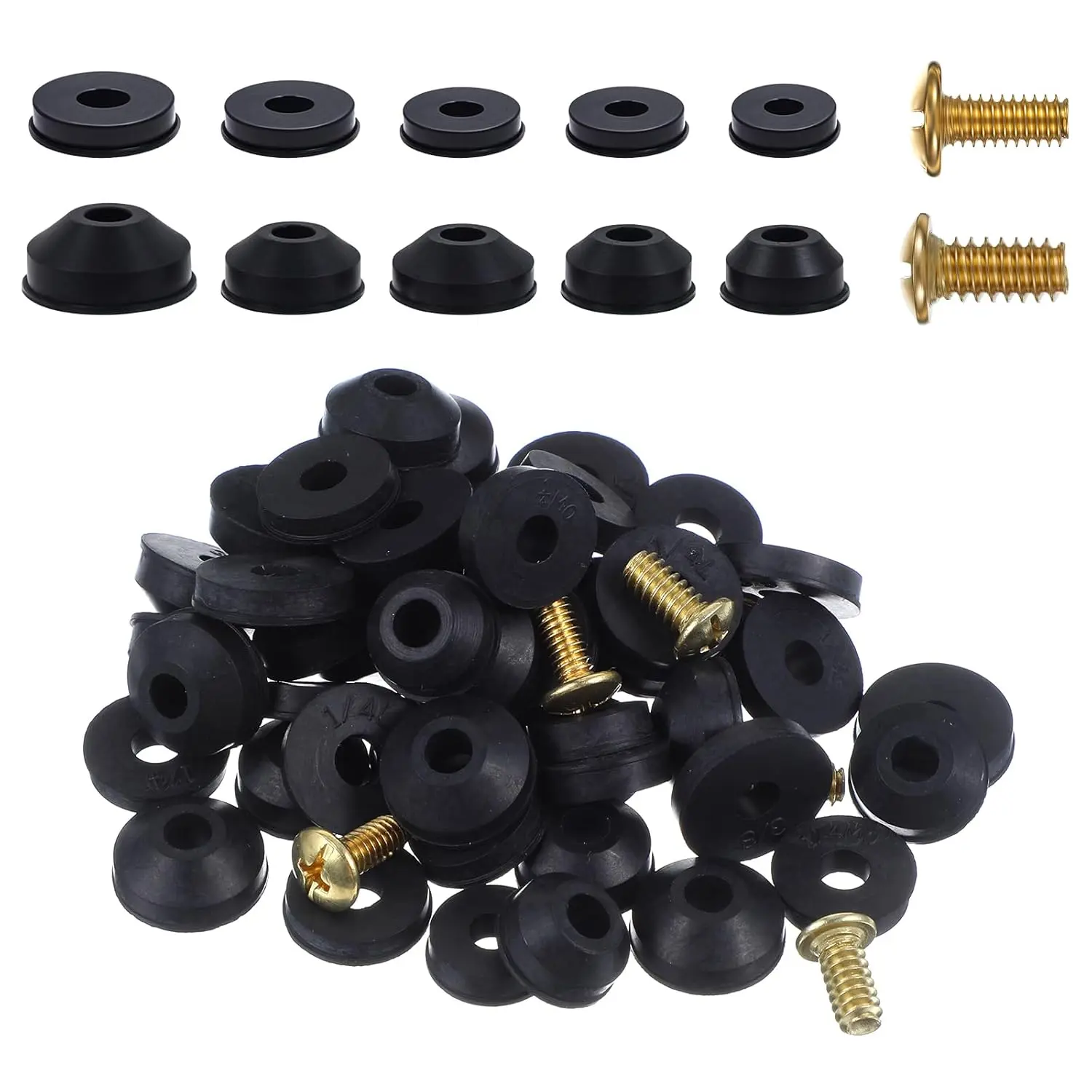 Xindojuz 58 count Hose Bib Repair Kit, Outdoor Faucet Washers  Kit with Brass Screws, Flat and Beveled Washers  Rubber  Kits for Repairing Faucet Leak (Black)