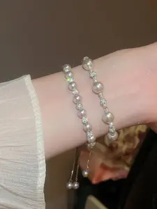 Manta Rose Rhinestone Pearl Drawstring Bracelet, Elegant Jewelry Accessory, Stylish Design for Women, Perfect Gift Idea