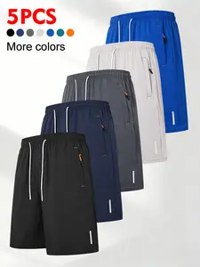 5 PCS men's summer pure-color running shorts, made of lightweight, breathable and elastic fabric, suitable for fitness training, outdoor running, sports, and daily casua