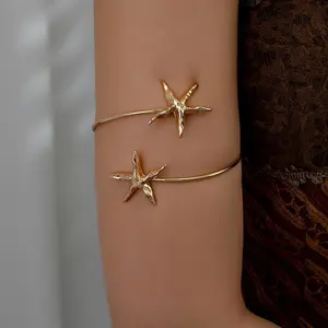 Elegant Gold Star Starfish Armband-Women's Fashion Beach Body Ornament, Suitable for Summer and Vacation, Gold, Arm Cufflinks
