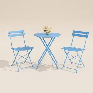 Garvee 3-Piece Outdoor Folding Table and Chairs Set, Weather Resistant, Space-Saving Patio Furniture for Backyard, Balcony, Porch, Garden in Black and Blue