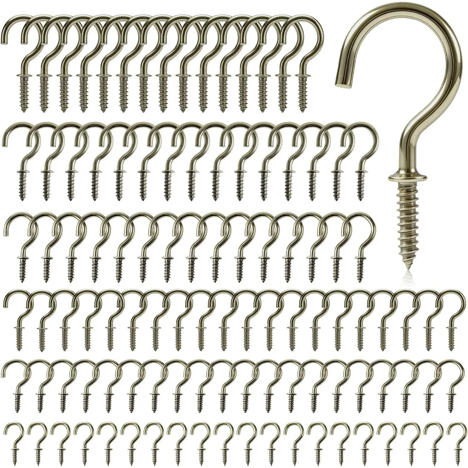105 count  Screw Cup Hook Set, 6 Sizes Bronze Screw-in Hooks (1/2",5/8",3/4",7/8",1",1-1/4"), Heavy Duty Metal Wall Ceiling Hooks for  Mugs Cups String Lights Indoor Outdoor Use