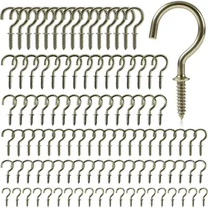 105 count  Screw Cup Hook Set, 6 Sizes Bronze Screw-in Hooks (1/2",5/8",3/4",7/8",1",1-1/4"), Heavy Duty Metal Wall Ceiling Hooks for  Mugs Cups String Lights Indoor Outdoor Use