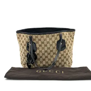 Pre-owned GUCCI Canvas Plain Tote Jolie GG Black Medium#4189