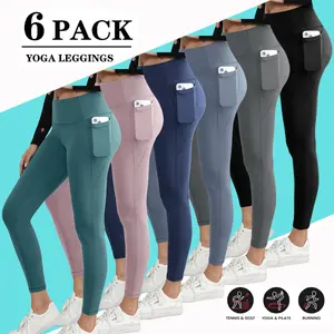3-PACK/6-PACk Ladies Pocket Yoga Pants High Waist Leggings Sports Fitness Outfit Pants with Pockets for Yoga Fitness and Casual Wear