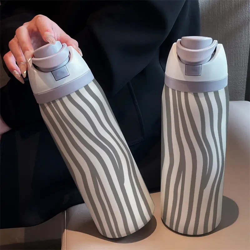 Twisted Lines 32oz Dual-Sip Straw Thermos Portable Sports Water Bottle, 304 Stainless Steel Large Capacity Insulated Cup, Perfect Gift for Women, Home, Outdoor Workout, Travel