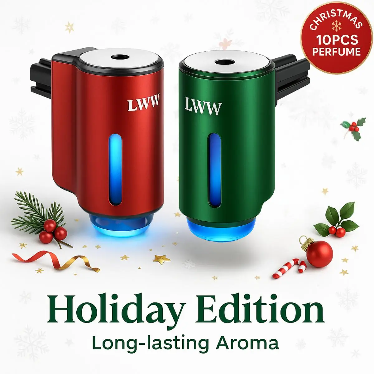 LWW Car Air Freshener Set with France Essential Oil Three Intensity Levels for Home Travel USB Rechargeable 30-Day Battery Life Compact Design Woody Aroma