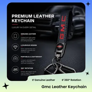 GMC Genuine Leather Car Keychain Set Luxury Premium Car Key Protection Case Car Accessories Automotive Interior Decoration Gift