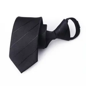 Men’s Pre-Tied Zipper Necktie – Sharp Striped Design for Office, Church, Graduation or Weddings, Easy to Wear and Always Neat