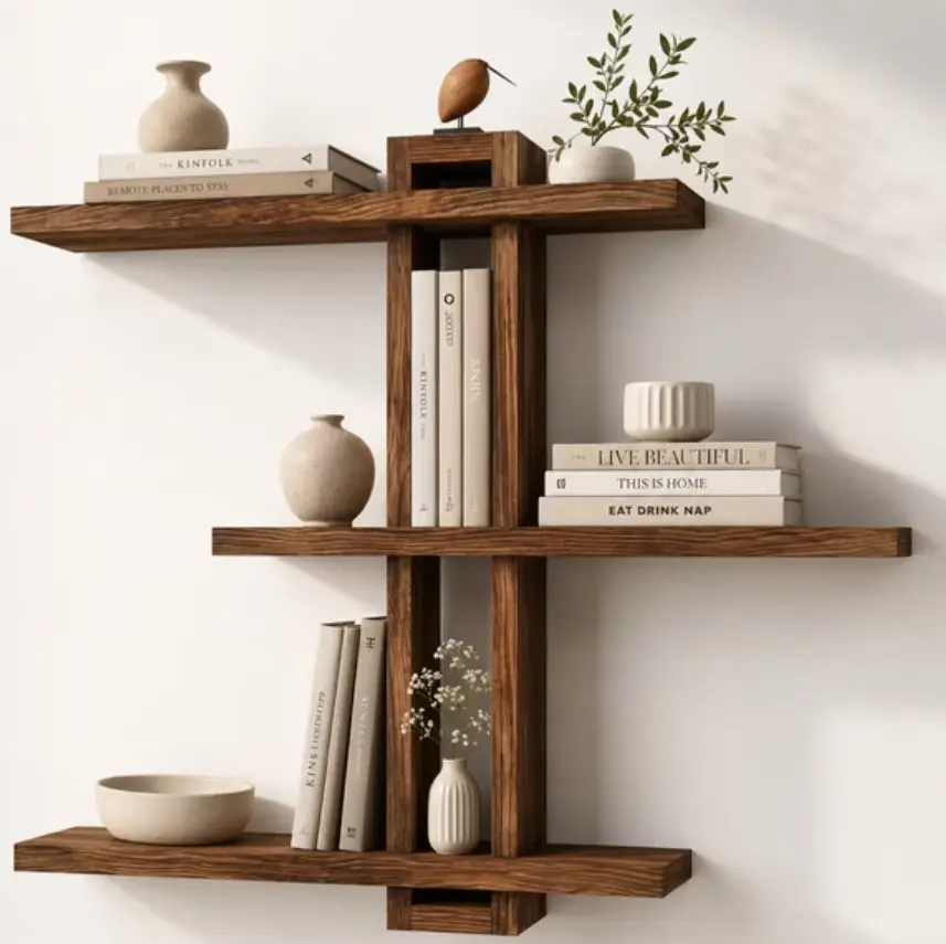 Rustic 3-Tier Wooden Floating Wall Shelf - 20in Wall Mount Unit with Easy Installation, Farmhouse Home Decor, Art Deco Shelves for Bedroom