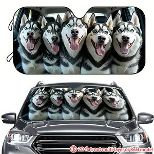 Five Husky car sunshades with 2D high-definition printing inside the car, effectively blocking sunlight, suitable for RVs SUV、 Truck front windshield decoration