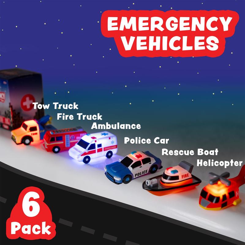 Emergency Cars Light Up Bath Toys, 6 Pack | Water-Activated Light Up Toys Flash & Change Color | Soft, Squeezable Baby & Toddler Bath Toys | Sensory Toys with Bath Lights for Kids Bath