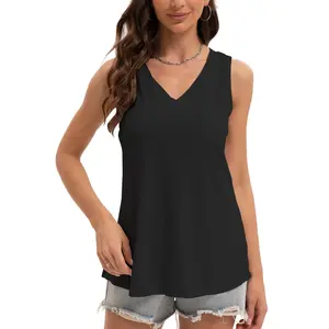 Womens Tank Tops V Neck Summer Trendy Casual Loose Fit Flowy Sleeveless Shirts
