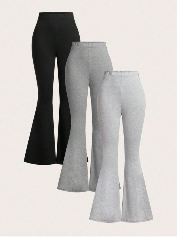 Women's Solid Color Flare Leg Pants, Casual Comfy Elastic Waist Bell Bottom Trousers for Daily Wear, Ladies Bottoms for Spring & Fall, Minimalist, Casual Fashion Trousers