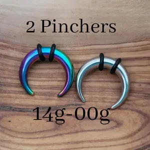1 Silver + 1 Rainbow Titanium Steel Pincher Nipple Horseshoe Gauges Septum Stretching 00g 0g 2g 4g 6g 8g 10g 12g 14g ring jewelry piercing
