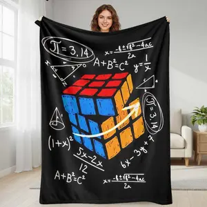 Mathematical Formula and Rubik Cube Flannel Blanket  Geometry Equation Print Design  Soft Warm Lightweight Cozy Fleece  Ideal for Office Nap  Study Room Decoration  Gift for Students and Teachers  Relaxing Reading Lounge Use summerwins