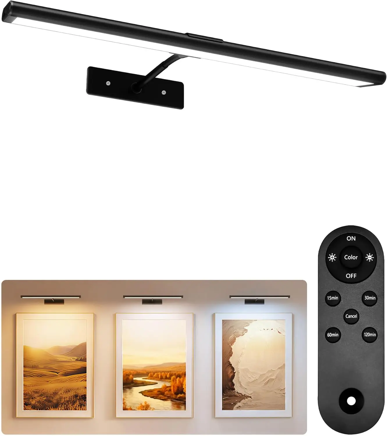 Picture Light for Wall, 4800mAh Rechargeable Wireless Remote Battery Lights for Painting, 16In Dimmable Magnetic LED Art Display Light, Colors Temperatures, for Gallery, Living Room,Hallway