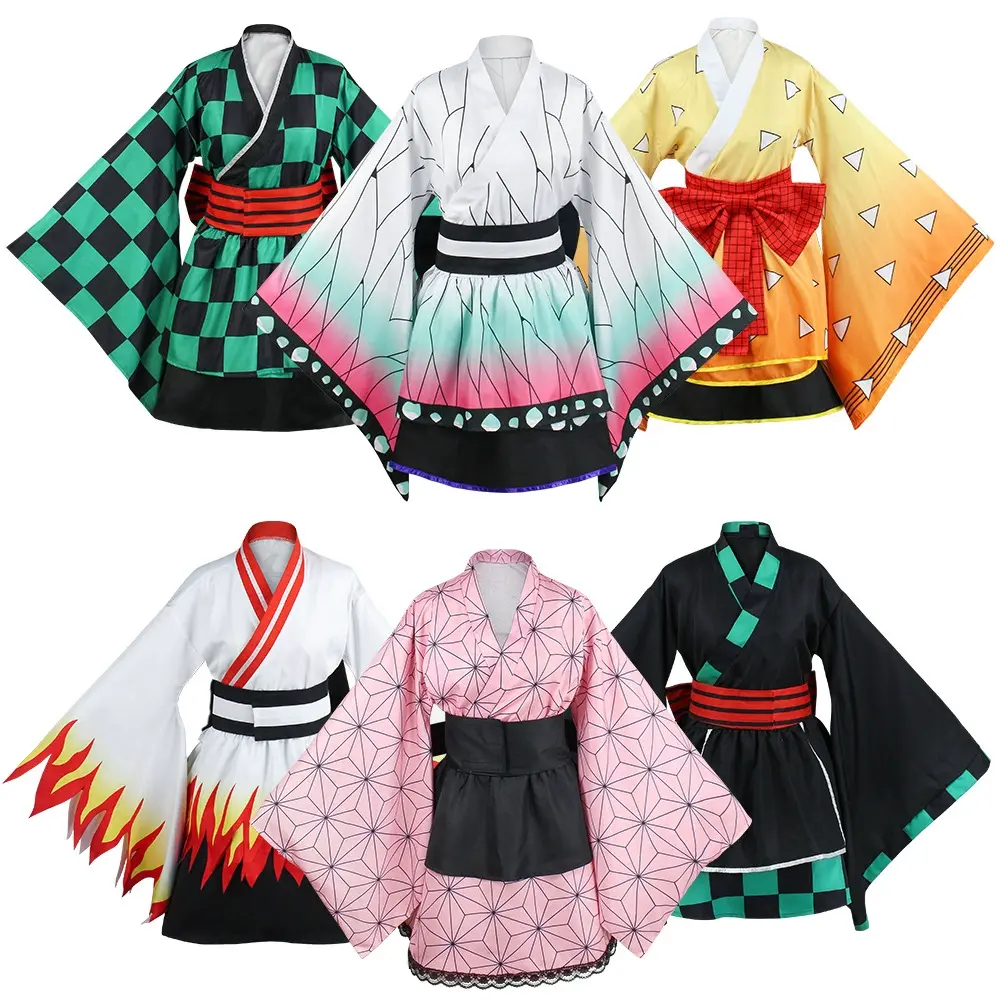 Women's Fantasy Anime Costume Sets, Demon Slayer Kimono-Style Maid Outfit with Haori Jacket, Themed Cartoon Character Cosplay