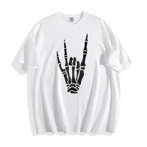 Casual Style Unisex T-Shirt Skeleton Hand Rock Sign Summer Wear For Music Lovers And Halloween Fans