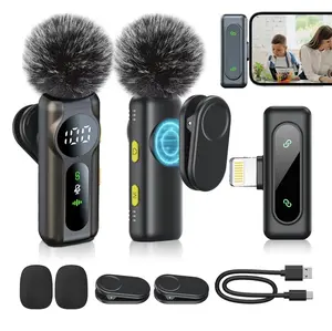 Mini Wireless Lavalier Microphones,Noise-cancelling Clip-on Microphones With digital display,Crystal Clear Sound Quality for Recording, Live Streaming,Vlog for iphone,Android,iPad