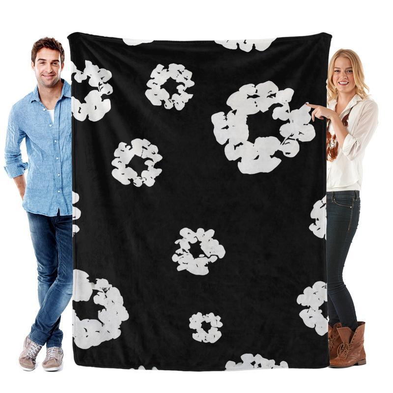 Luxury Cozy Black D-Denim Flannel Blanket with Unique White T-Tears Prints, Soft Plush All-Season Throw for Sofa, Bed, Modern Home Decoration,Perfect Birthday, Christmas, Halloween Gift