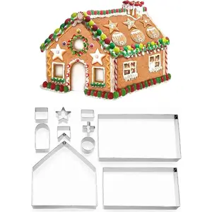 Christmas Cookie Cutter Set Fondont Pastry Cookie Mold 10 PCS Stainless Steel Biscuit Cutters for Making 3D Gingerbread House
