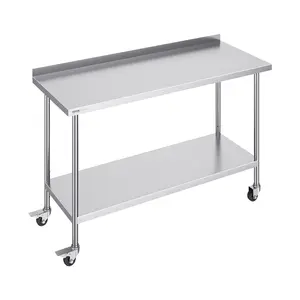 【Spotlight Day】VEVOR 24x60x40 Inch Stainless Steel Work Table - Smooth Commercial Food Prep Table with Casters, Adjustable Height, Shelf, Heavy-Duty Metal Design for Restaurant, Home Use