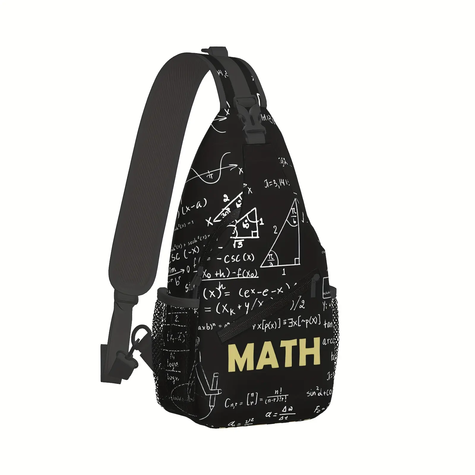 Math Equations Geometric Shoulder Bag Large Capacity Polyester Composite Cloth Durable Crossbody Chest Bag for Hiking Shopping Work Leisure Travel Beach Fishing