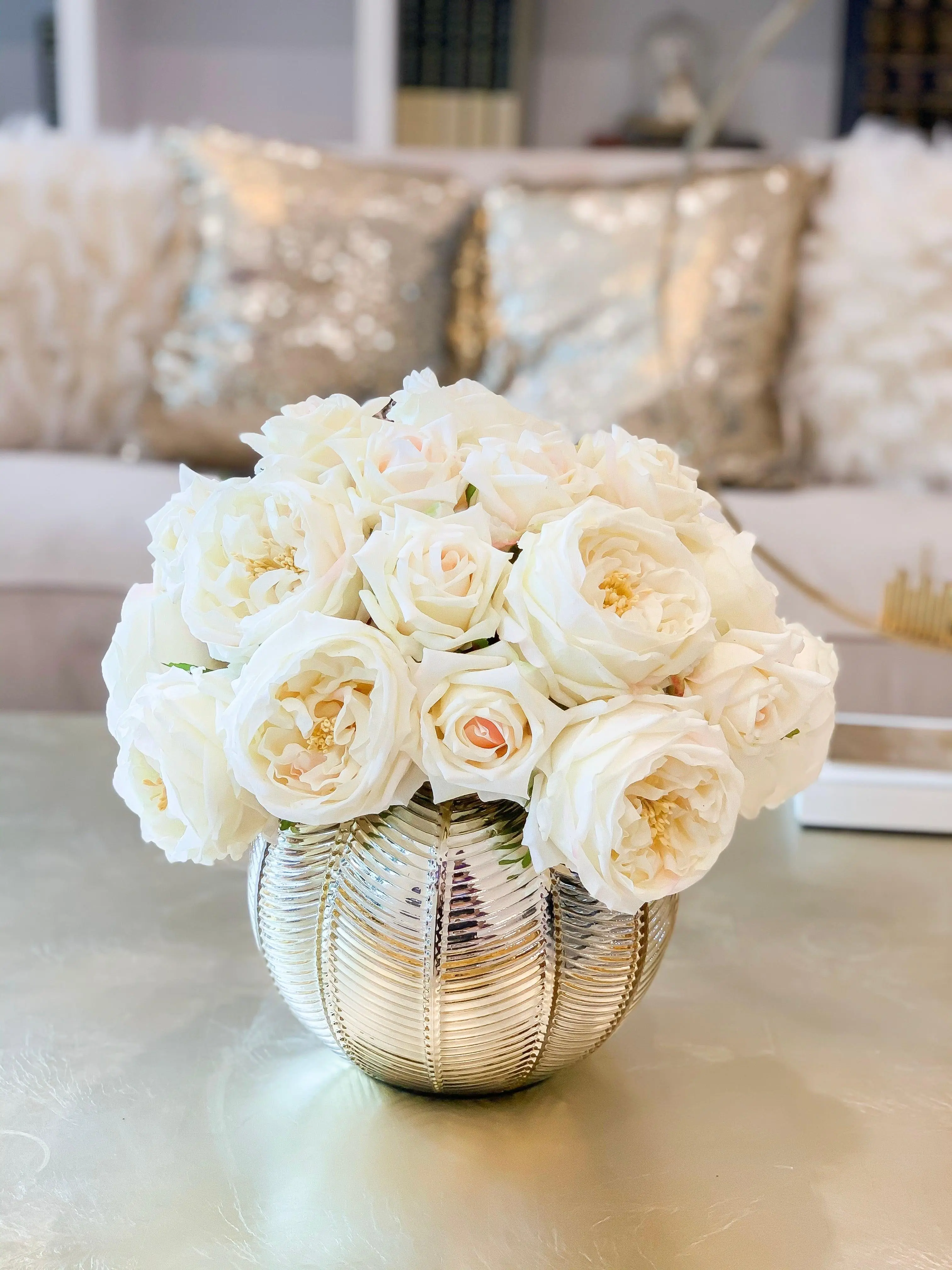 Large Real Touch Rose Centerpiece Gold