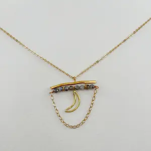 The Moonlight Necklace | Peerless Charm | Crescent Moon Charm | Faceted Labradorite | 30" Gold-Plated Chain