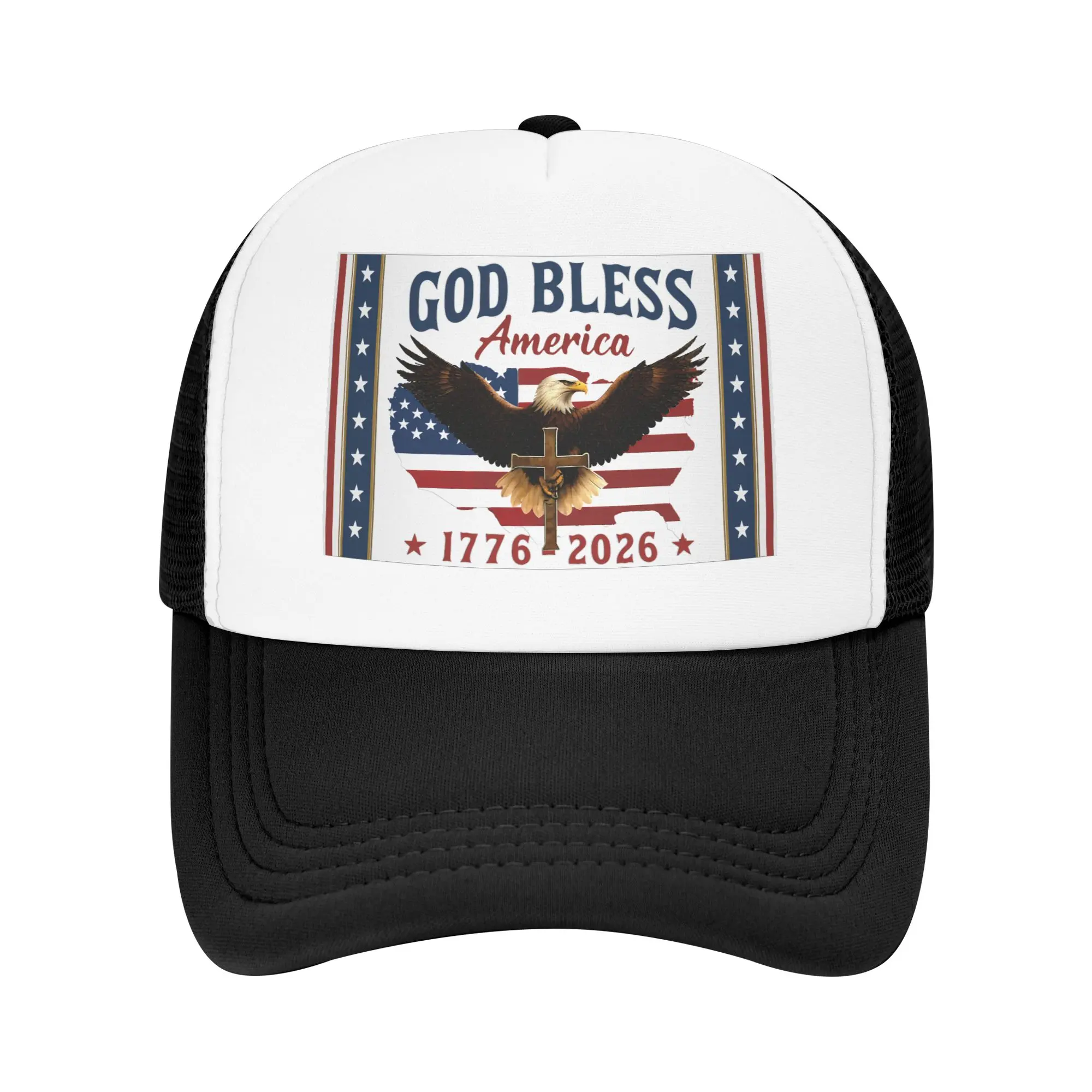Unisex American Eagle Emblem Mesh Baseball Trucker Cap - Graphic Trucker Hat, 1776-2026 USA 250th Birthday Patriotic, 100% Premium Polyester, Windproof, Breathable, Buckle-Adjustable 4th Of July Party Accessory