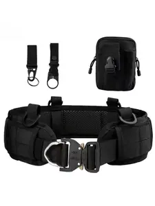 4pc Multifunctional Outdoor Molle Tactical Belt Set, Includes Waist Bag, Climbing Buckles, Keychain, Water Bottle Holder