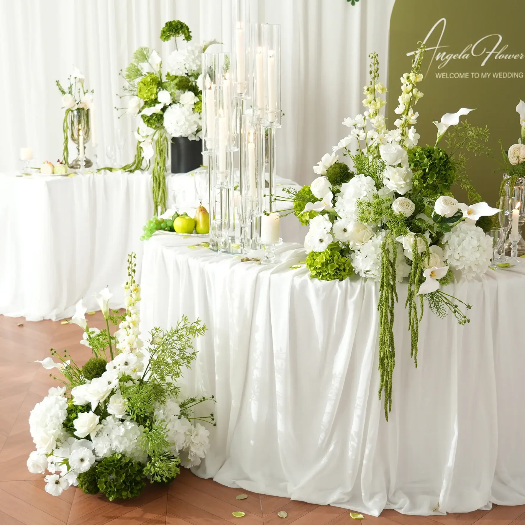 A9112 Minimalist Fluffy Silk Green Vine Hydrangea Decor, Table Centerpiece, Floor Aisle Flower for Wedding Props