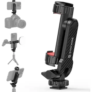 Tripod Phone Mount, Universal Smartphone Mount Adapter With 2 Cold Shoe and 1/4" Screw, 360° Rotates and 180° Tilts Adjustable Cell Phone Clamp Holder For Mobile Photography Setup
