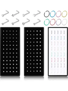 One Set Nose Rings Studs for Women Men 316L Stainless Steel Crystal Nose Piercing Jewelry L Shaped Nose Studs Ring Hoop Bone Studs Body Jewelry 22G 1.5MM 2.0MM 2.5MM