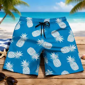 Men's Quick-Dry Swim Trunks with Pineapple Print - Stretch Soft Lightweight Beach Shorts, Adjustable Drawstring Waist & Bohemian Style for Surfing, Swimming, Vacation (Blue, Sizes X-2XL), Surfer Essential |   Quickdrying Fabric, Bathing Suits