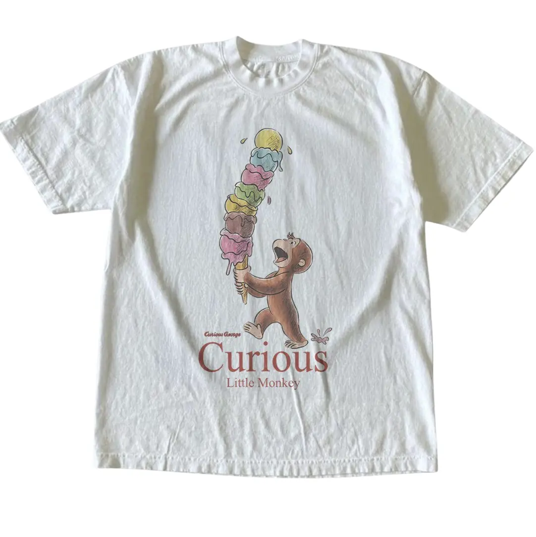 Curious George Little Monkey T-Shirt, Animal Tee, Cartoon Tshirt, Gifts Shirt, Unisex Vintage Graphic Tees Gothic Grunge Y2k Emo Scene Amity Affliction Style Clothes Men Women Streetwear Summer