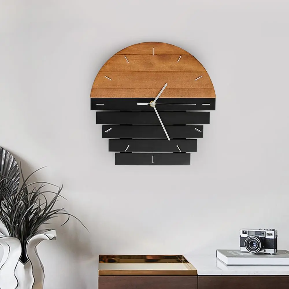 【Clearance】Homary 11.8in Circular Wall-Mount Wooden Wall Clock - Abstract Novelty Print, Industrial Unique Decor, Rustic Charm, Wood-Themed, Warm Wood Accent for Living Room Home, Rustic Charm Wall Clocks