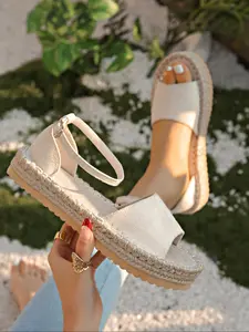 Women's Fashionable Plain Color Espadrilles Platform Sandals, Casual Comfortable Wedge Sandals for Summer, Lightweight Breathable Shoes for Daily Wear, Girl, Bohemian Trending Sandals