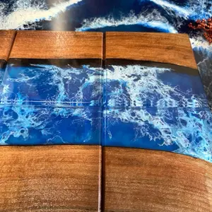 Wood an resin Handmade Ocean Art Coasters Kit - Set of 6 Epoxy Resin Coasters with Ocean Art Design for beach house, Modern coasters for coffee table