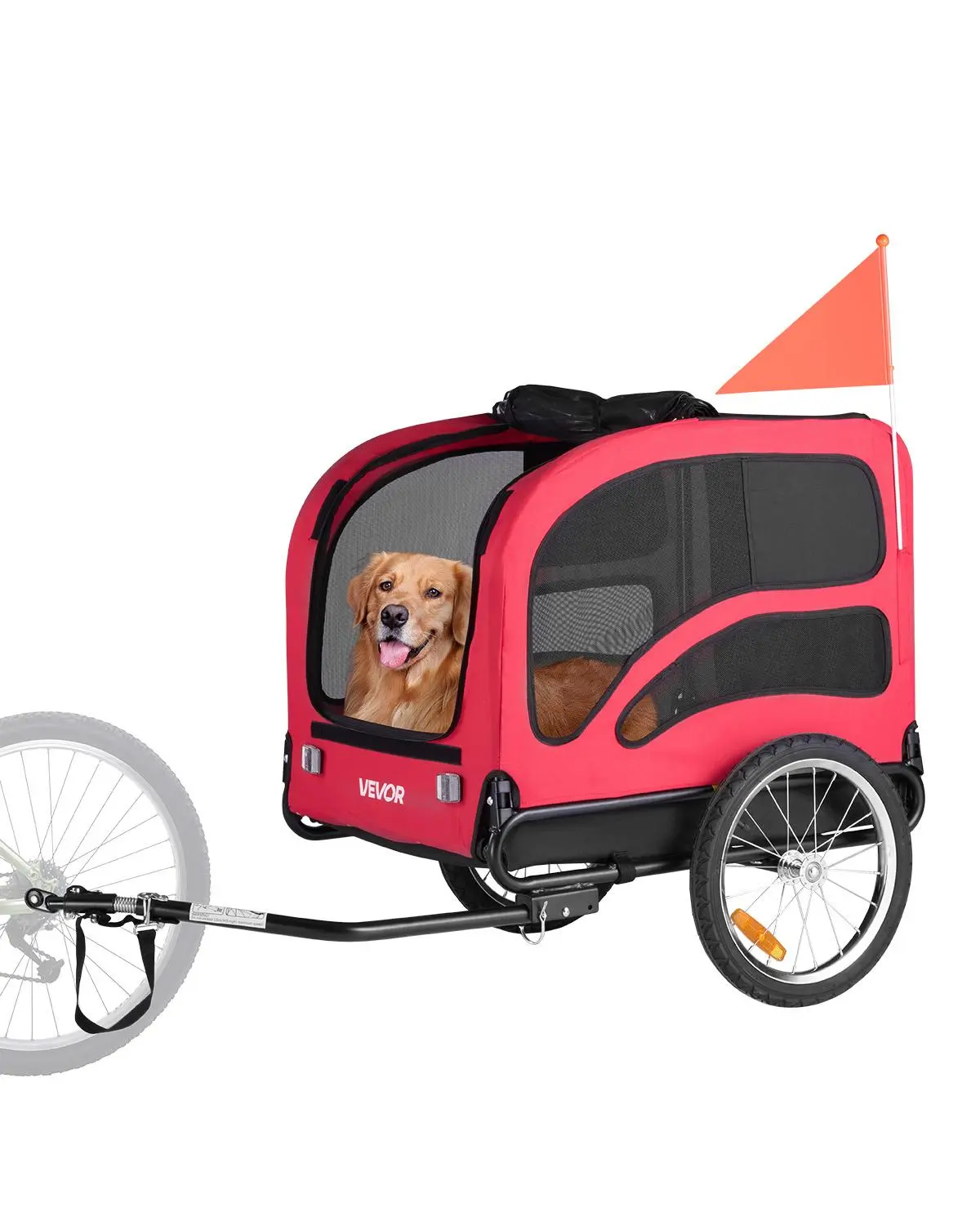 【Summerfinds】VEVOR Dog Bike Trailer - 100 lbs Capacity Pet Bicycle Carrier for Small & Large Dogs, Easy Folding Frame, Quick Release Wheel, Universal Coupler, Reflector, Flag, Internal Leash, Metal & Plastic Build, 31.9x21.9x25.2in, for Daily Use, Secure,