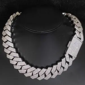 Pass  Test  20mm Wide 4Rows  Solid Silver Cuban link chain for Rapper Hip Hop Iced Out Necklace