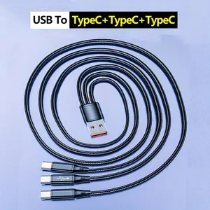 3-In-1 Fast Charging Cable with USB-C & Micro USB Ports, Durable Nylon Braided 47 Inch, 66w High Power Adapter, Data Transfer, Multi-Device Use, Charger