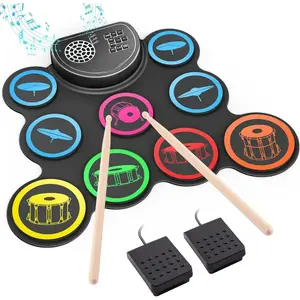 Electronic drum set with 9 pads rolled up practice kit, in speaker pedal, headphone jack, children's gift