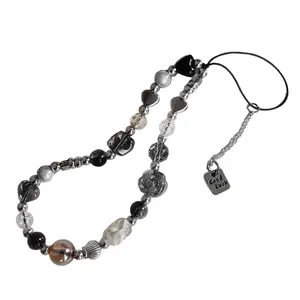 Stylish Y2K Heart Phone Charm Strap Flower Bead Pendant Chains Accessory